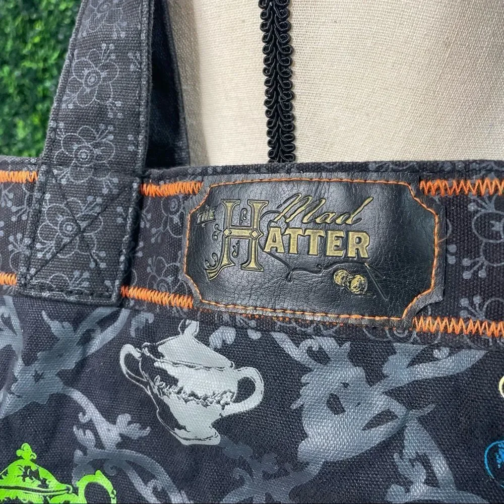 Mad Hatter Denim Graphic Tote Bag